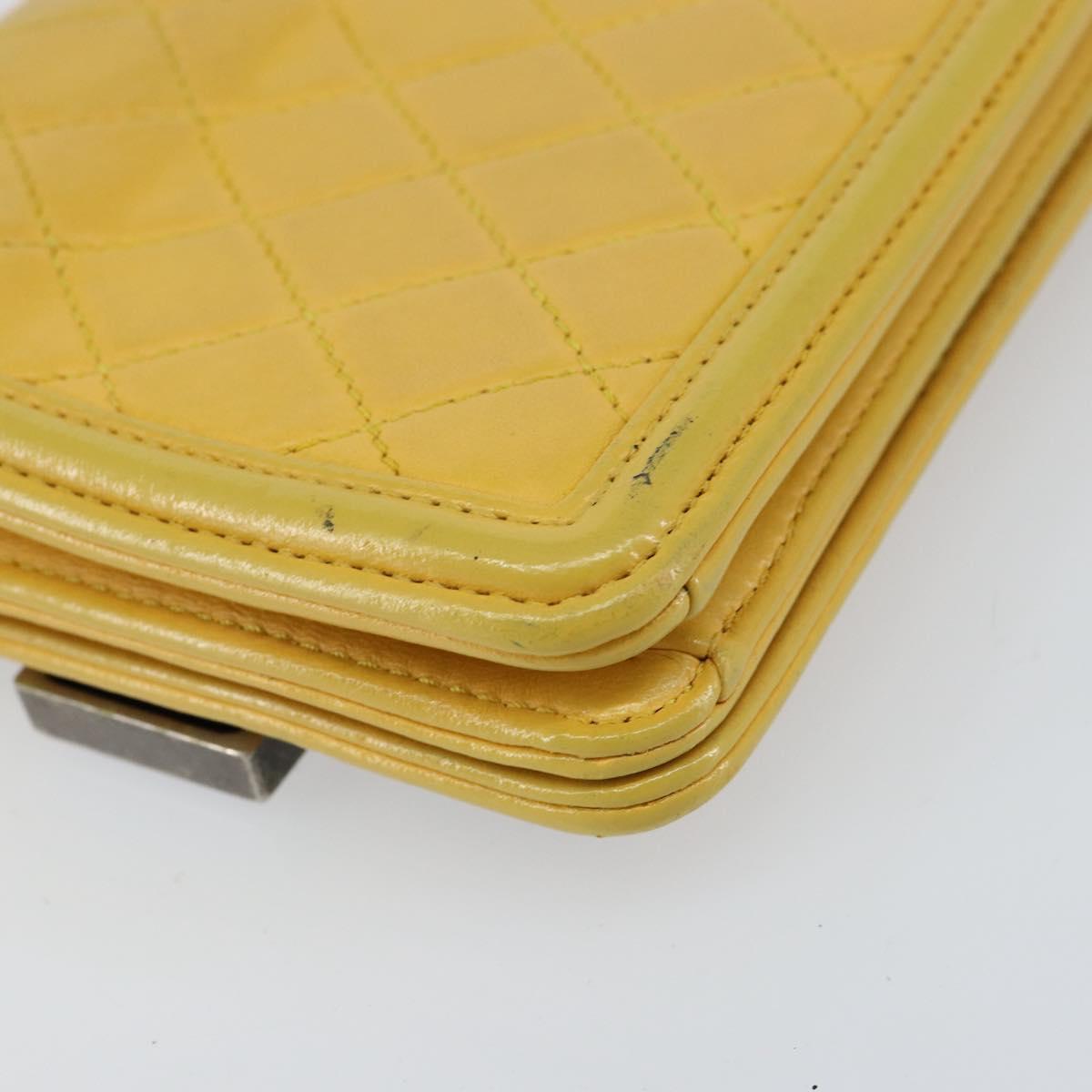 CHANEL Lego Boy Chain Shoulder Bag Lamb Skin Yellow CC Auth 154055