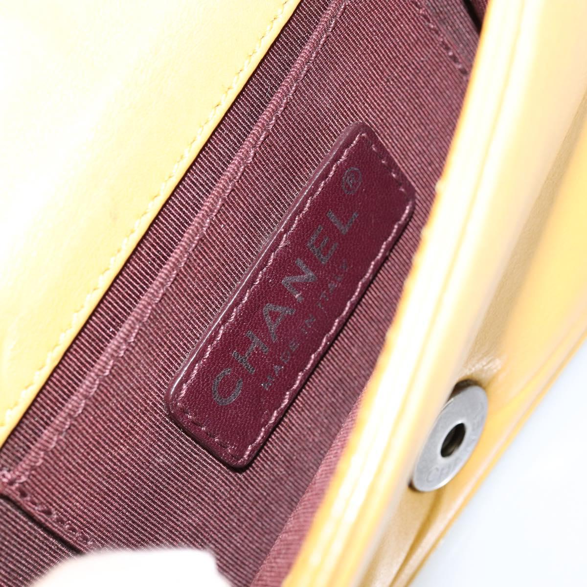 CHANEL Lego Boy Chain Shoulder Bag Lamb Skin Yellow CC Auth 154055