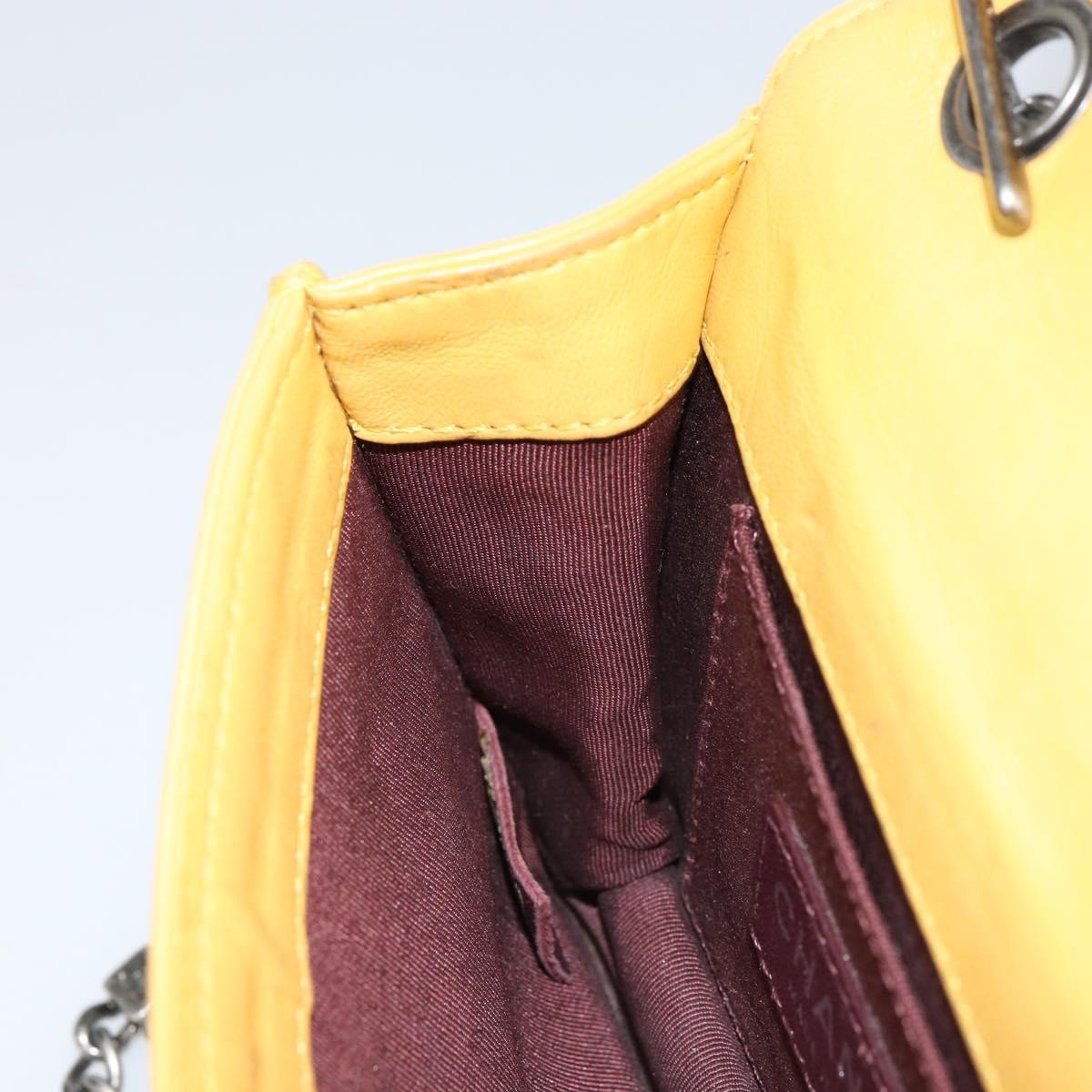 CHANEL Lego Boy Chain Shoulder Bag Lamb Skin Yellow CC Auth 154055
