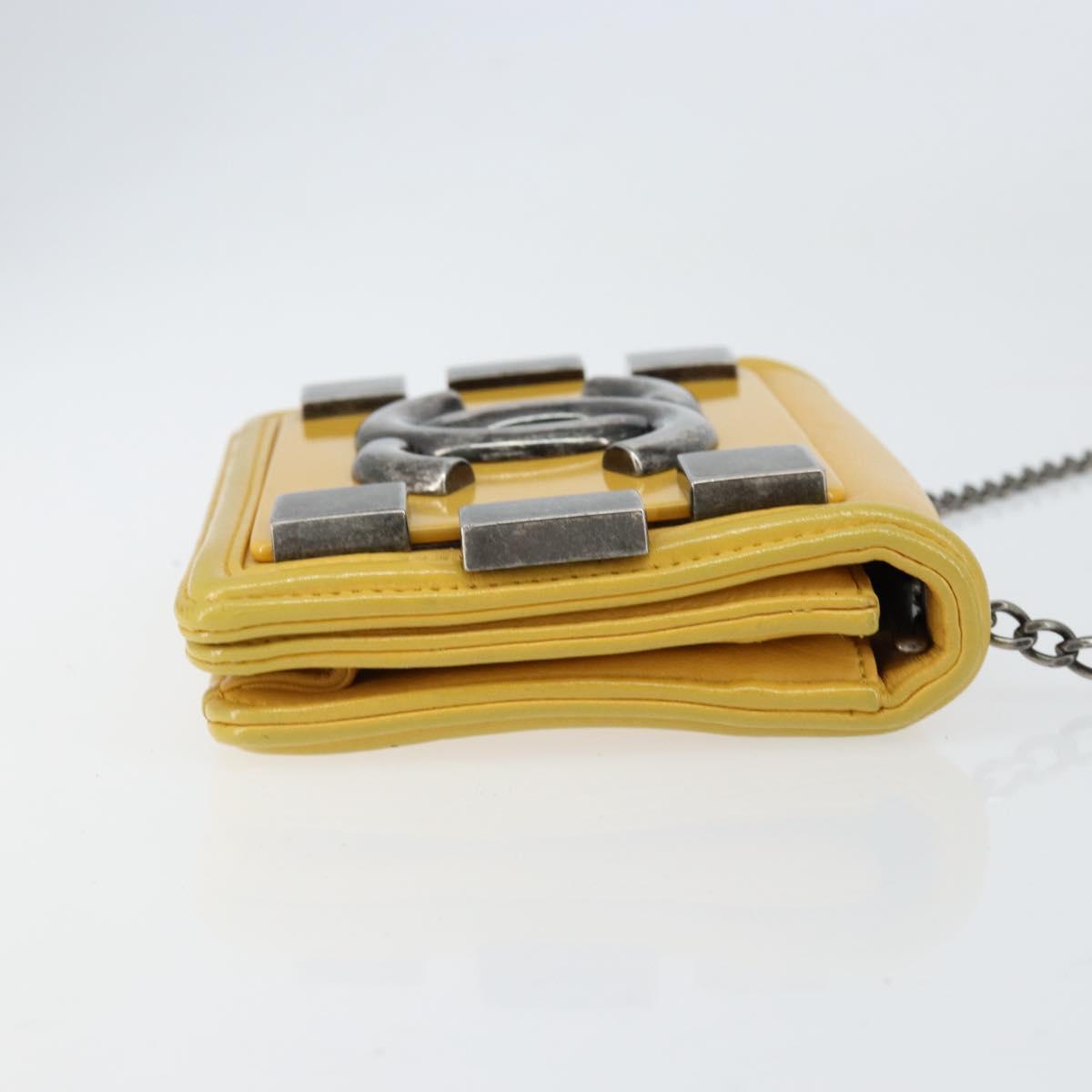 CHANEL Lego Boy Chain Shoulder Bag Lamb Skin Yellow CC Auth 154055