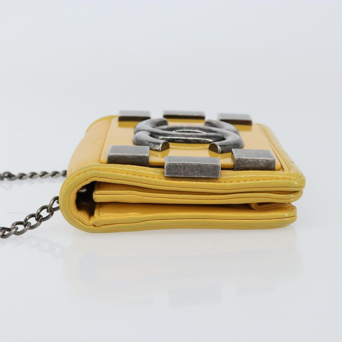 CHANEL Lego Boy Chain Shoulder Bag Lamb Skin Yellow CC Auth 154055