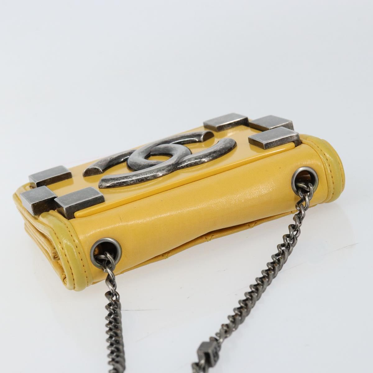 CHANEL Lego Boy Chain Shoulder Bag Lamb Skin Yellow CC Auth 154055