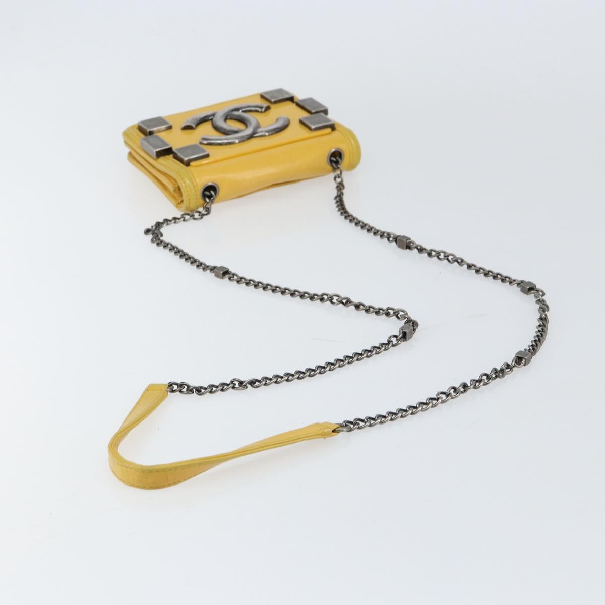 CHANEL Lego Boy Chain Shoulder Bag Lamb Skin Yellow CC Auth 154055