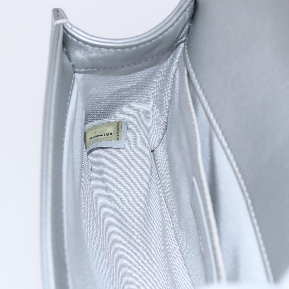 CHANEL Chain Boy Chanel Shoulder Bag Leather Silver CC Auth 154056SAM