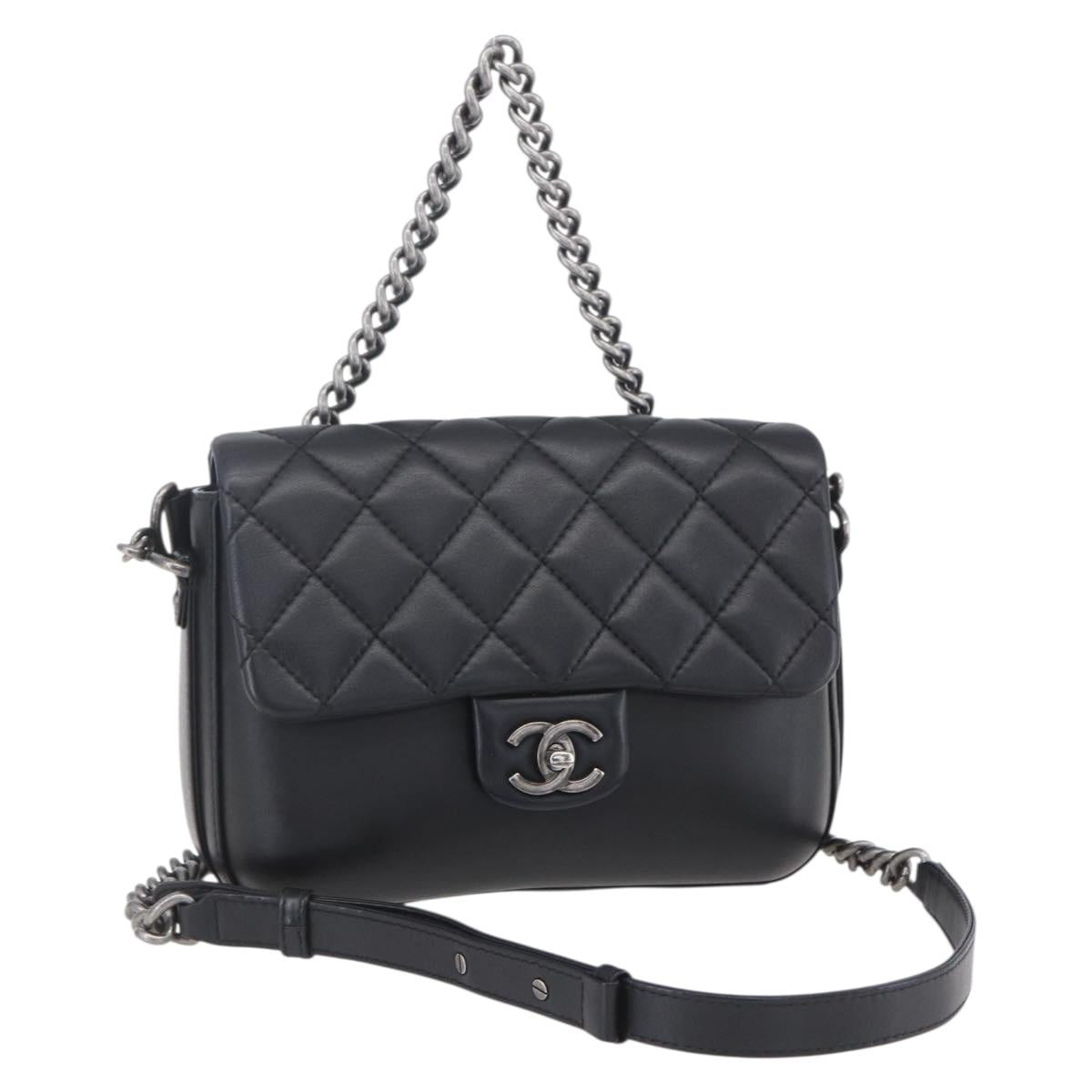 CHANEL Matelasse Chain Shoulder Bag Lamb Skin 2way Black CC Auth 154057SAM