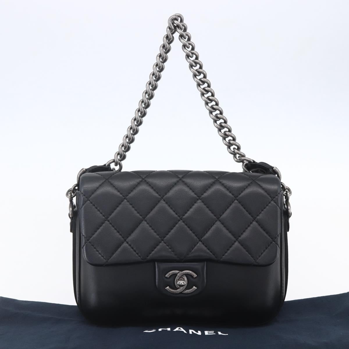 CHANEL Matelasse Chain Shoulder Bag Lamb Skin 2way Black CC Auth 154057SAM
