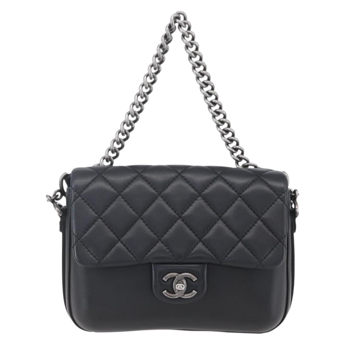 CHANEL Matelasse Chain Shoulder Bag Lamb Skin 2way Black CC Auth 154057SAM