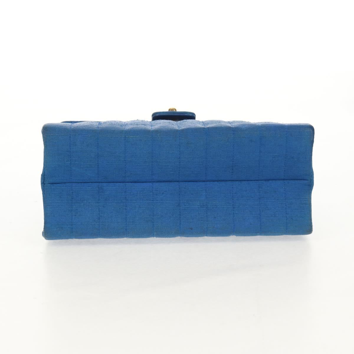 CHANEL Mademoiselle Chain Shoulder Bag Canvas Blue Gold CC Auth 154058SAV