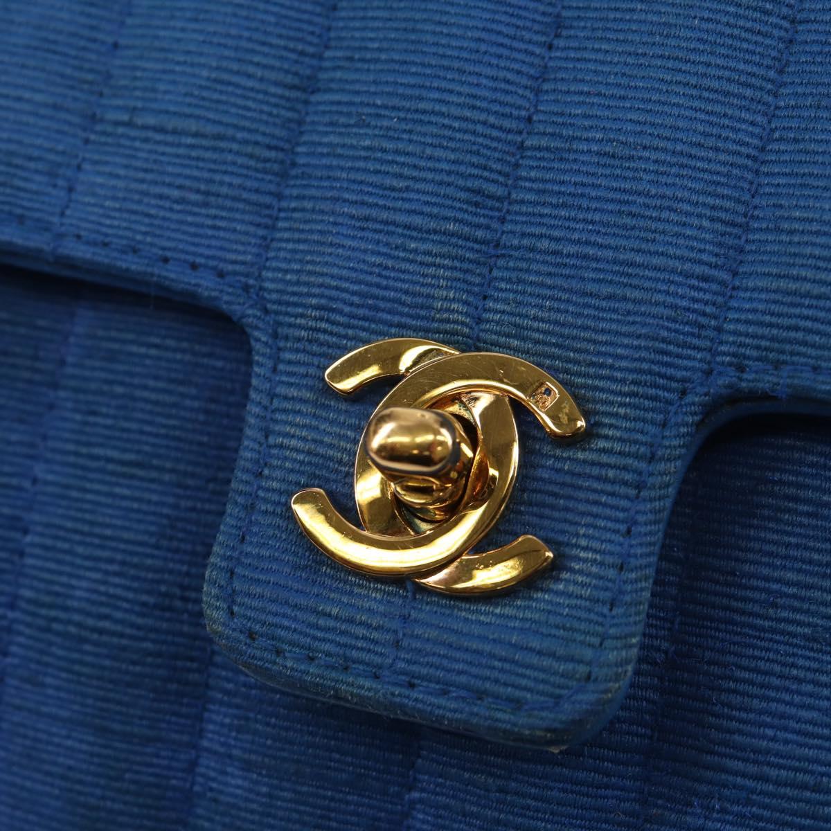 CHANEL Mademoiselle Chain Shoulder Bag Canvas Blue Gold CC Auth 154058SAV