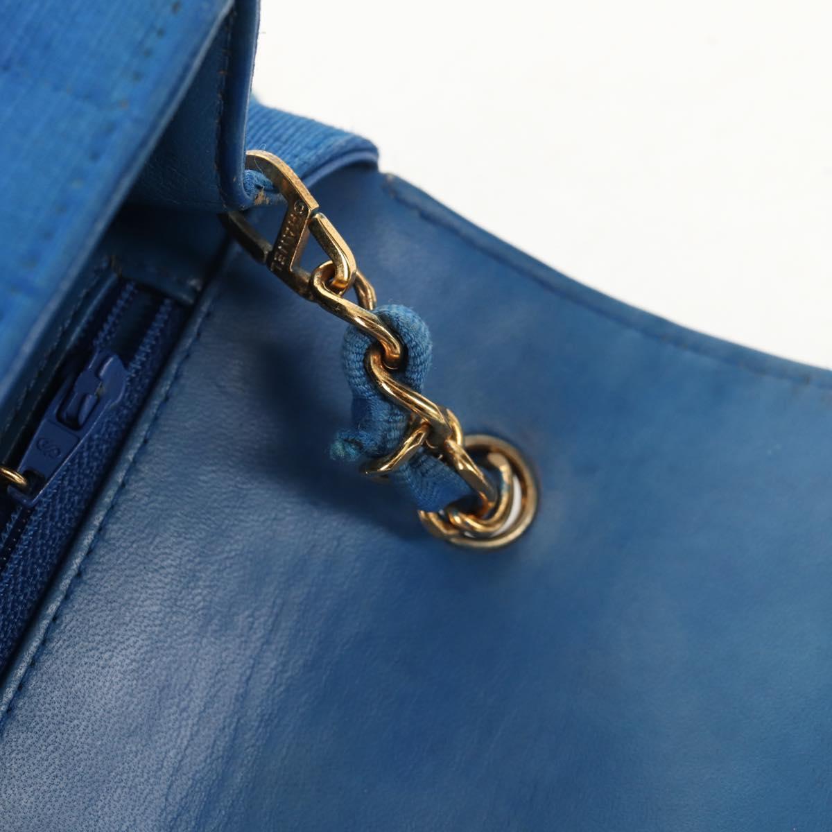 CHANEL Mademoiselle Chain Shoulder Bag Canvas Blue Gold CC Auth 154058SAV