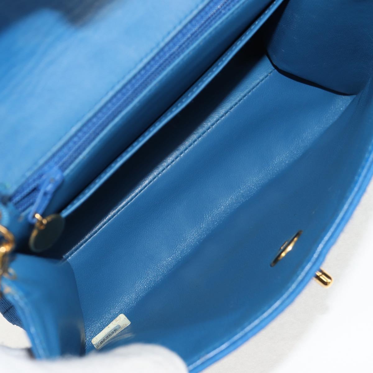 CHANEL Mademoiselle Chain Shoulder Bag Canvas Blue Gold CC Auth 154058SAV