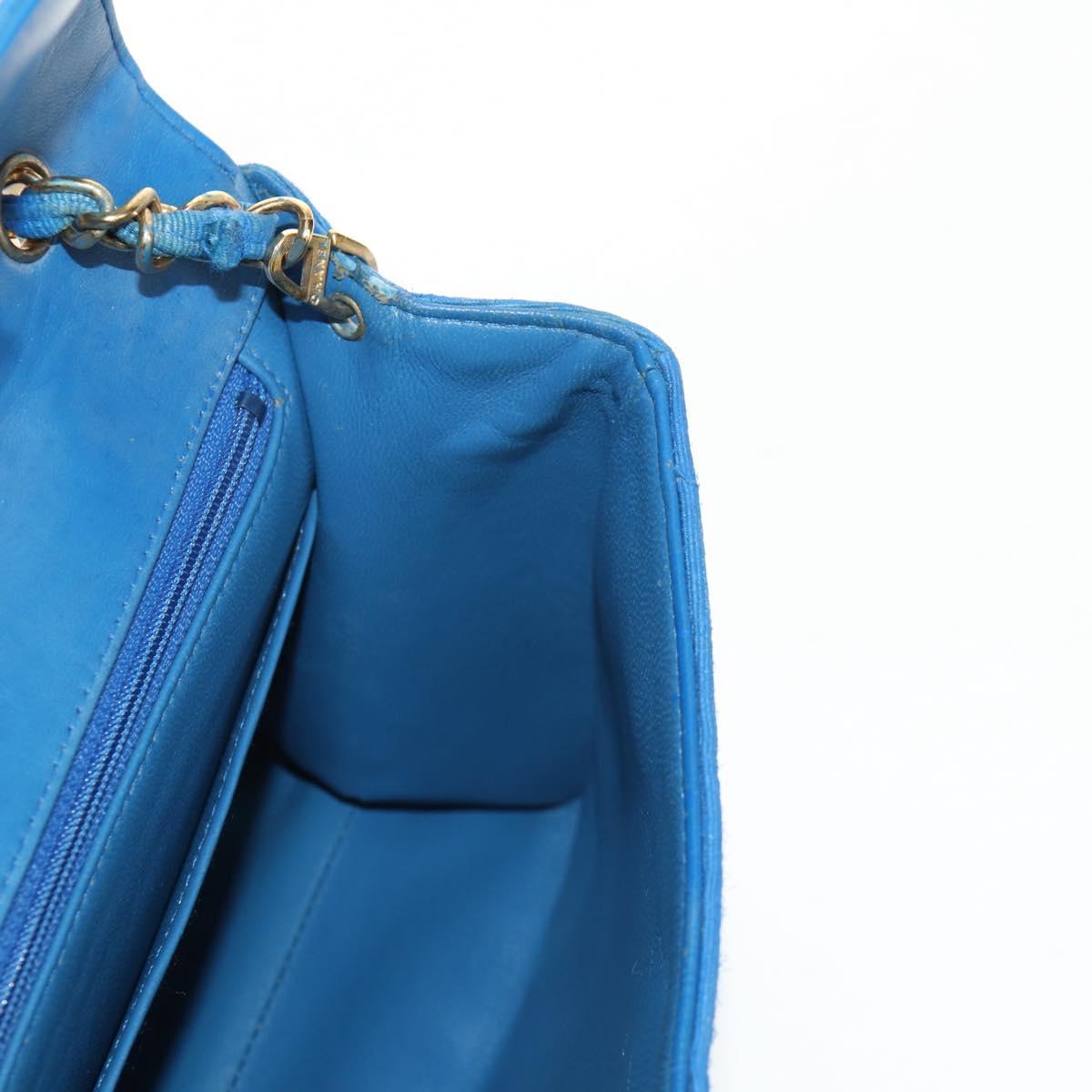 CHANEL Mademoiselle Chain Shoulder Bag Canvas Blue Gold CC Auth 154058SAV