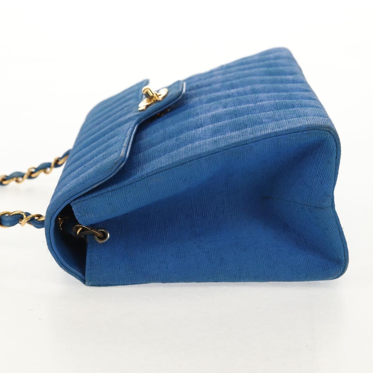 CHANEL Mademoiselle Chain Shoulder Bag Canvas Blue Gold CC Auth 154058SAV