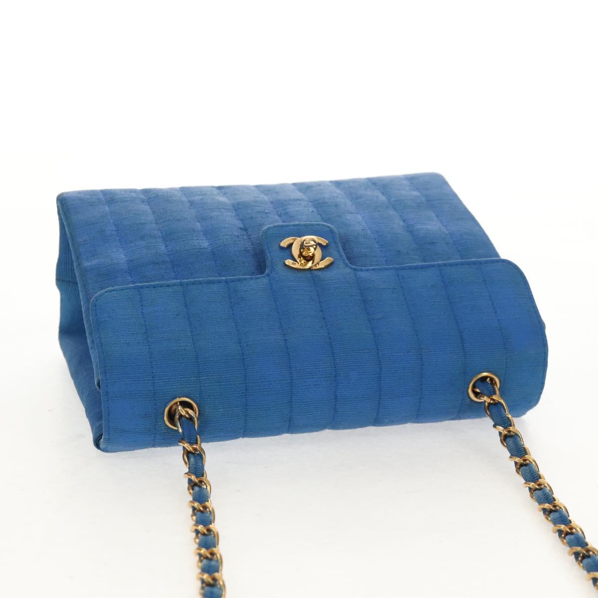 CHANEL Mademoiselle Chain Shoulder Bag Canvas Blue Gold CC Auth 154058SAV