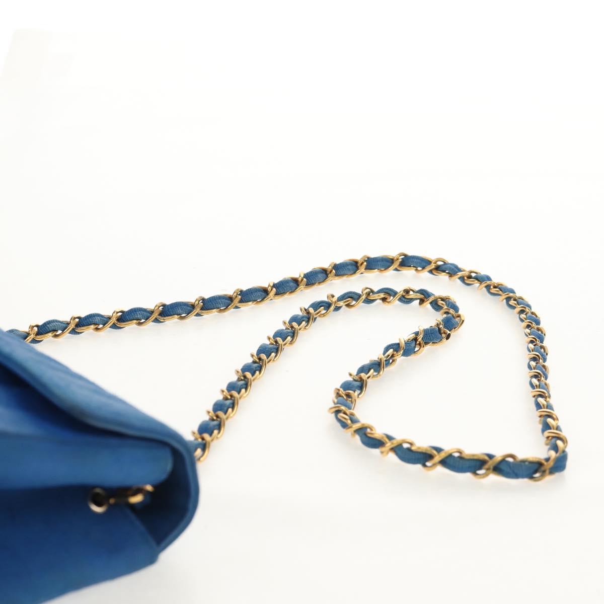 CHANEL Mademoiselle Chain Shoulder Bag Canvas Blue Gold CC Auth 154058SAV