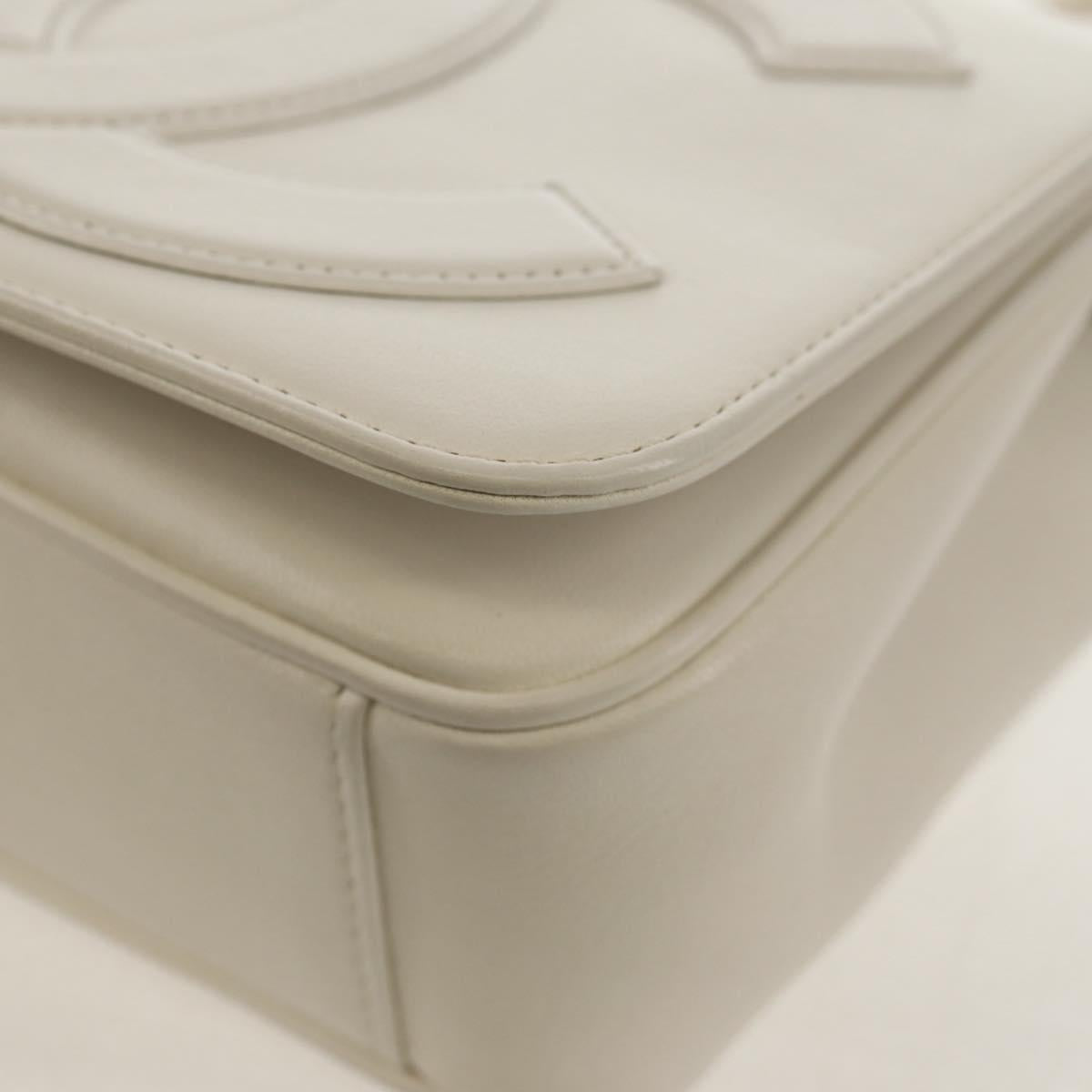 CHANEL COCO Mark Chain Shoulder Bag Lamb Skin White Gold CC Auth 154059V