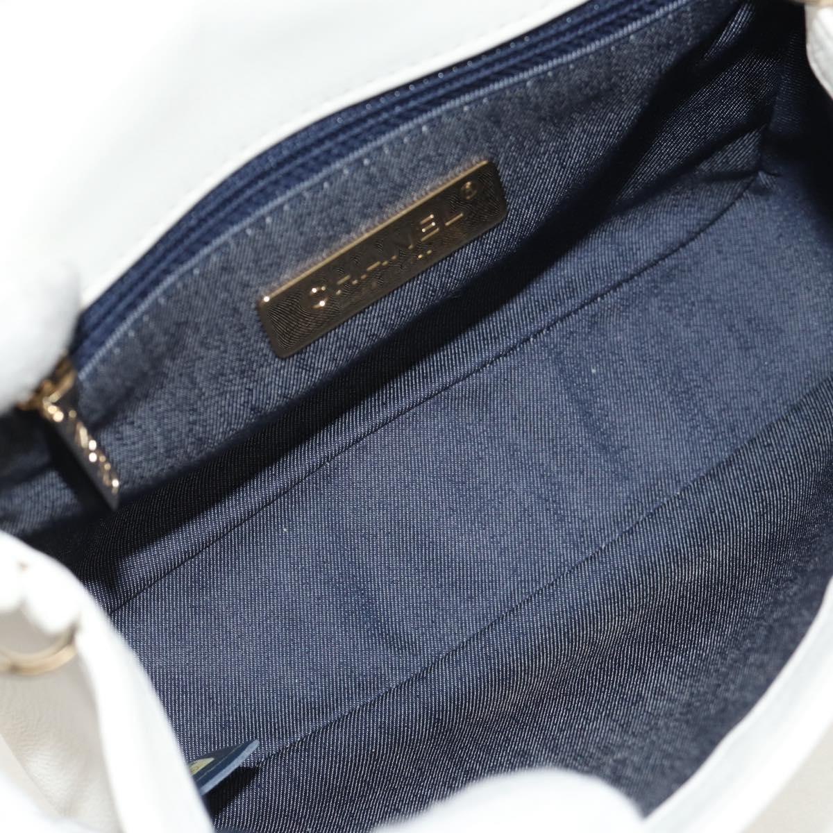 CHANEL COCO Mark Chain Shoulder Bag Lamb Skin White Gold CC Auth 154059V