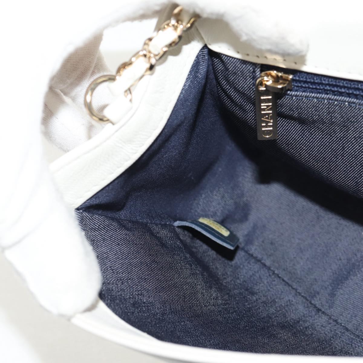 CHANEL COCO Mark Chain Shoulder Bag Lamb Skin White Gold CC Auth 154059V