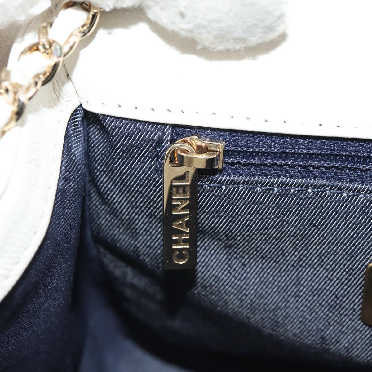 CHANEL COCO Mark Chain Shoulder Bag Lamb Skin White Gold CC Auth 154059V