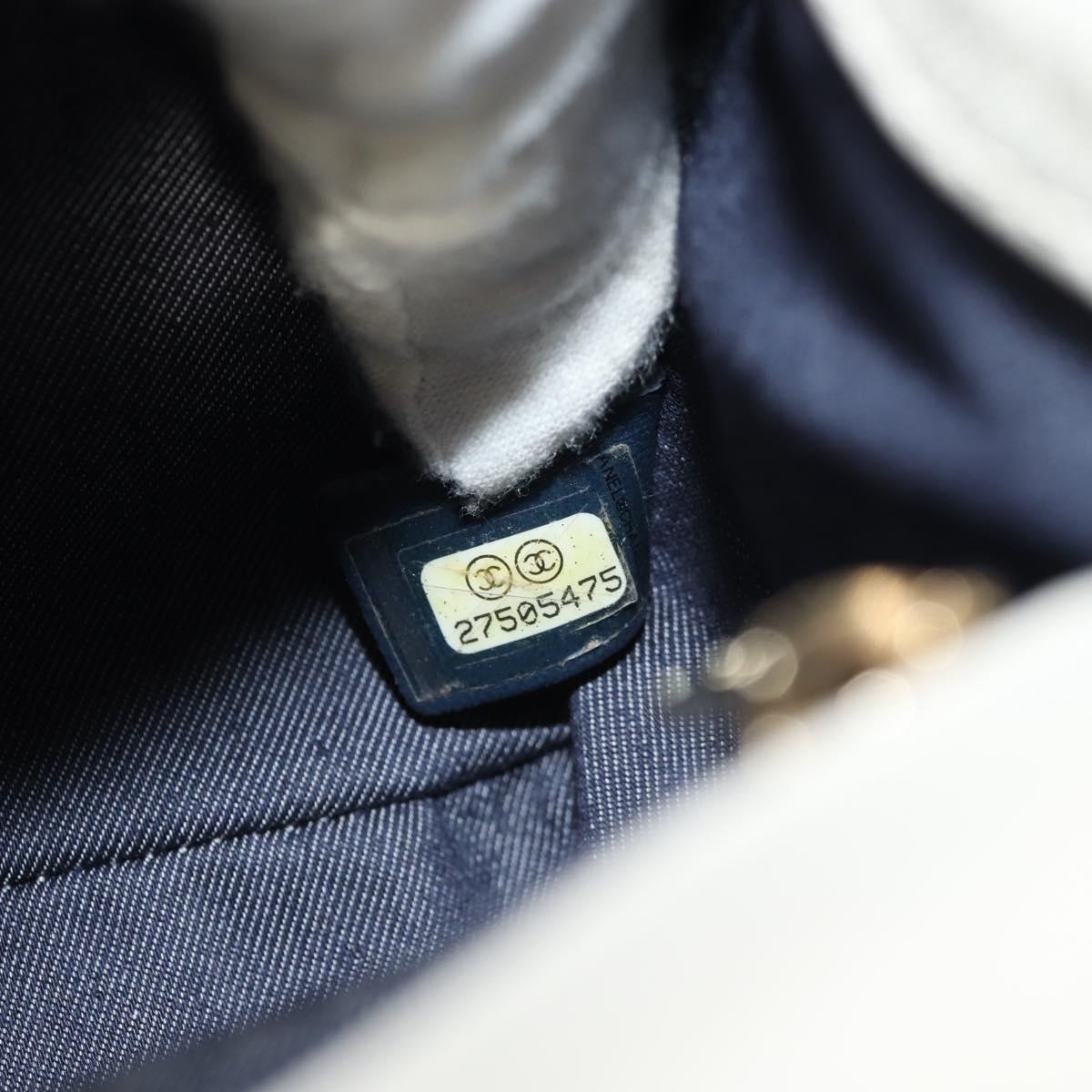 CHANEL COCO Mark Chain Shoulder Bag Lamb Skin White Gold CC Auth 154059V