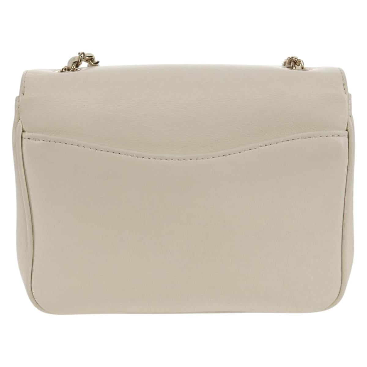 CHANEL COCO Mark Chain Shoulder Bag Lamb Skin White Gold CC Auth 154059V
