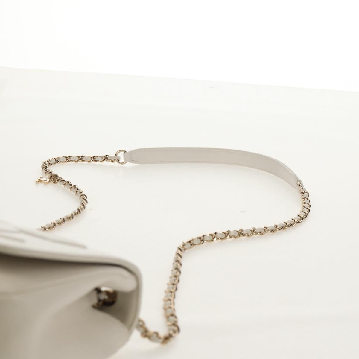 CHANEL COCO Mark Chain Shoulder Bag Lamb Skin White Gold CC Auth 154059V