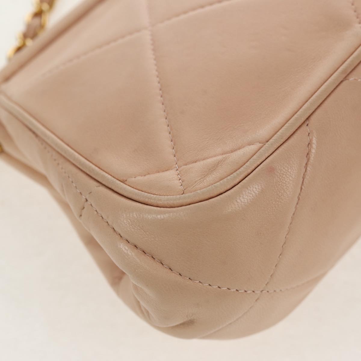 CHANEL Matelasse Chain Shoulder Bag Lamb Skin Pink Gold CC Auth 154060V