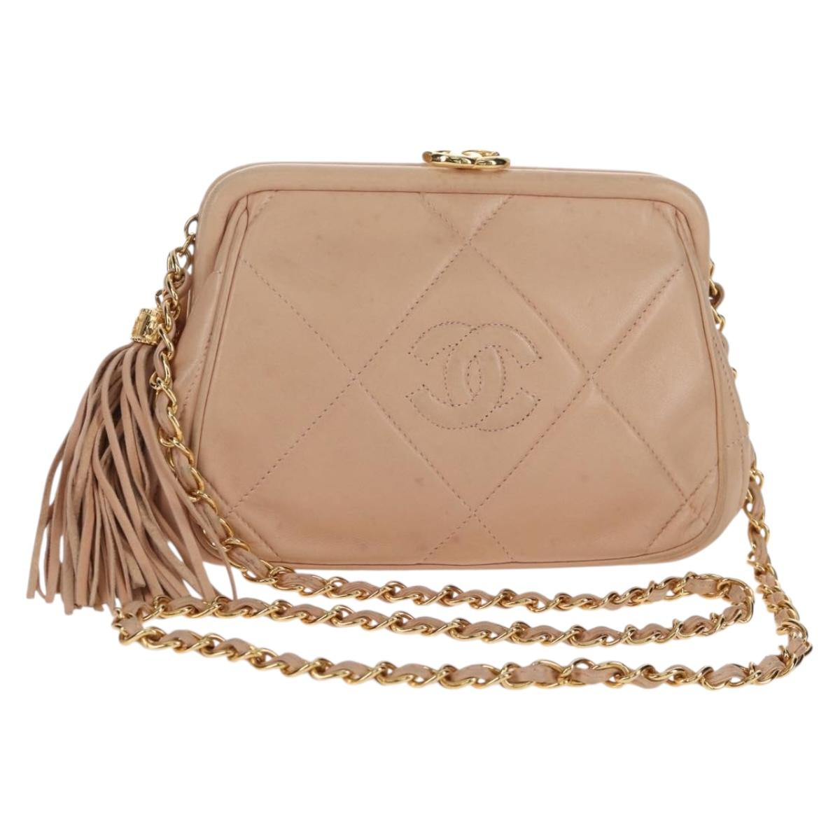 CHANEL Matelasse Chain Shoulder Bag Lamb Skin Pink Gold CC Auth 154060V