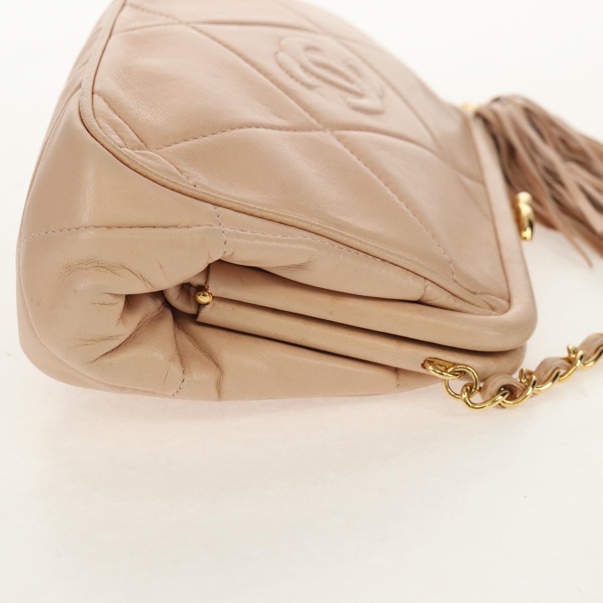 CHANEL Matelasse Chain Shoulder Bag Lamb Skin Pink Gold CC Auth 154060V