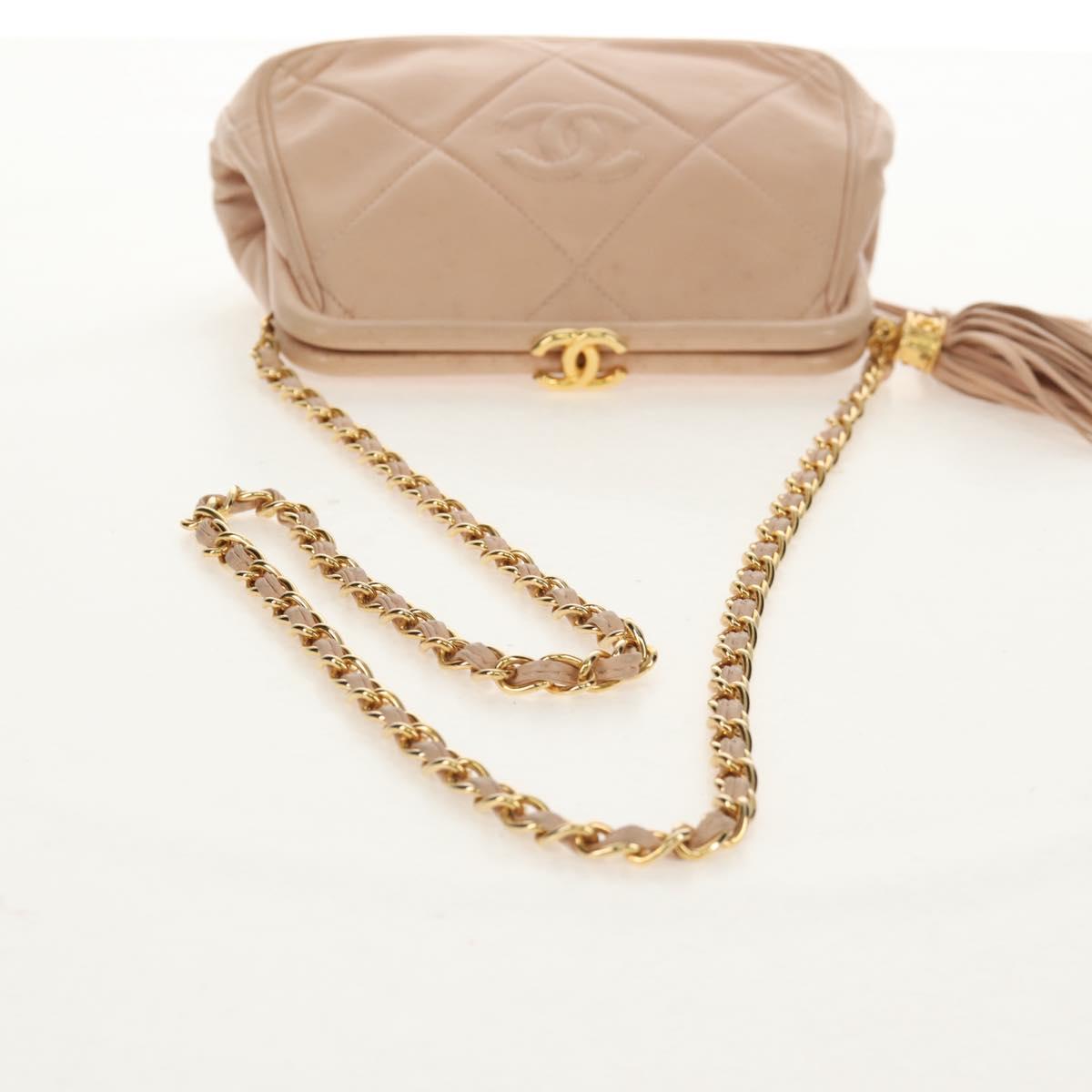 CHANEL Matelasse Chain Shoulder Bag Lamb Skin Pink Gold CC Auth 154060V