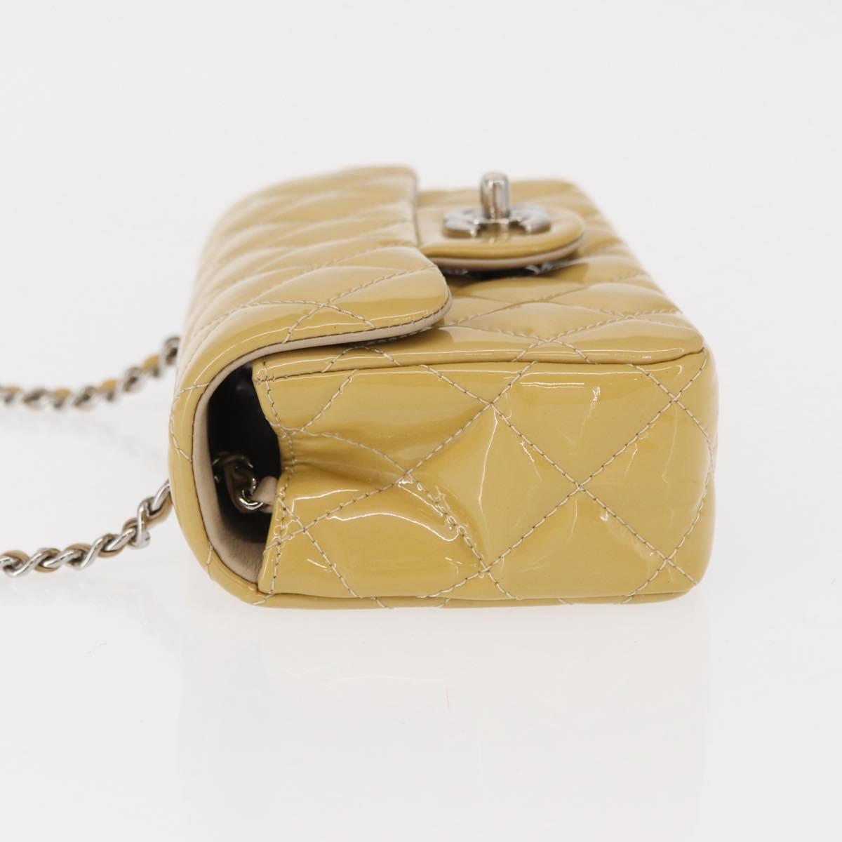 CHANEL Matelasse Chain Shoulder Bag Enamel Yellow Gold CC Auth 154061