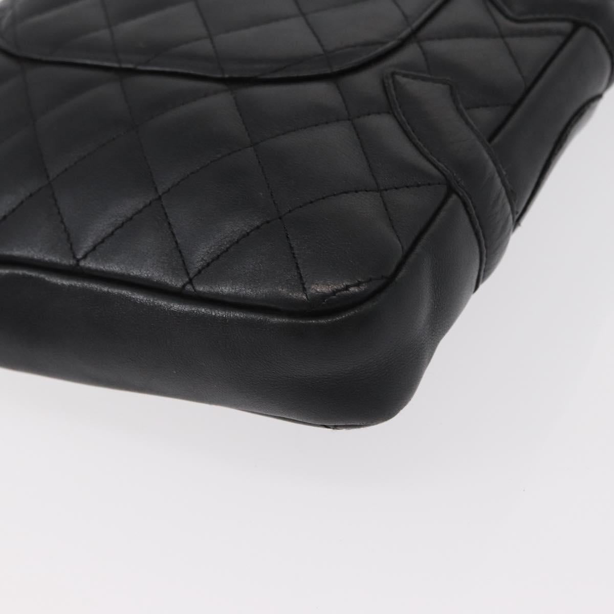 CHANEL Matelasse Cambon Line Shoulder Bag Calf Skin Black Silver CC Auth 154065