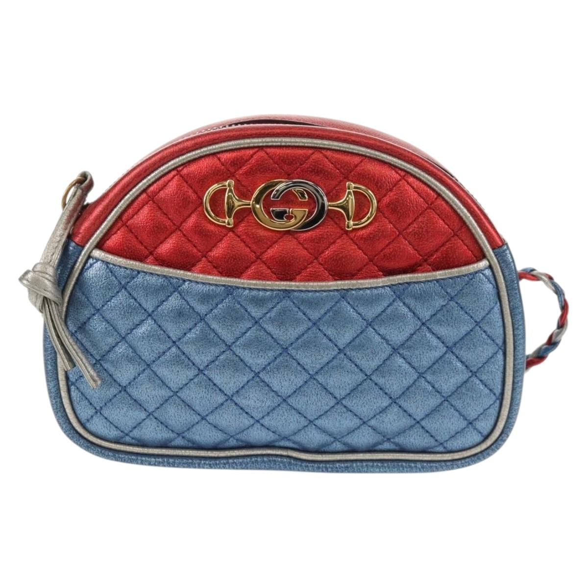 GUCCI Zumi Shoulder Bag Leather Outlet Blue Auth 154069V