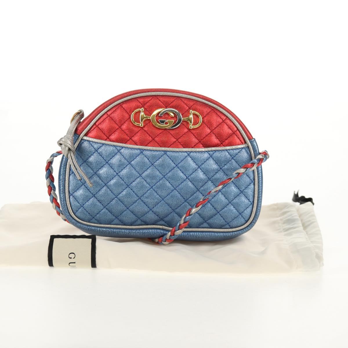 GUCCI Zumi Shoulder Bag Leather Outlet Blue Auth 154069V