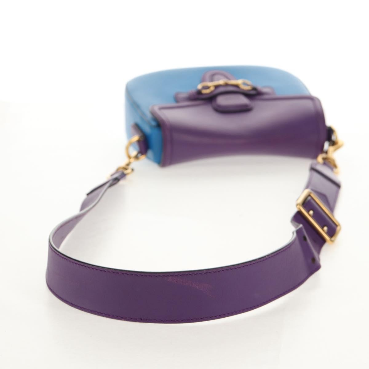 GUCCI Horsebit Shoulder Bag Leather Purple Gold 380573 Auth 154070V