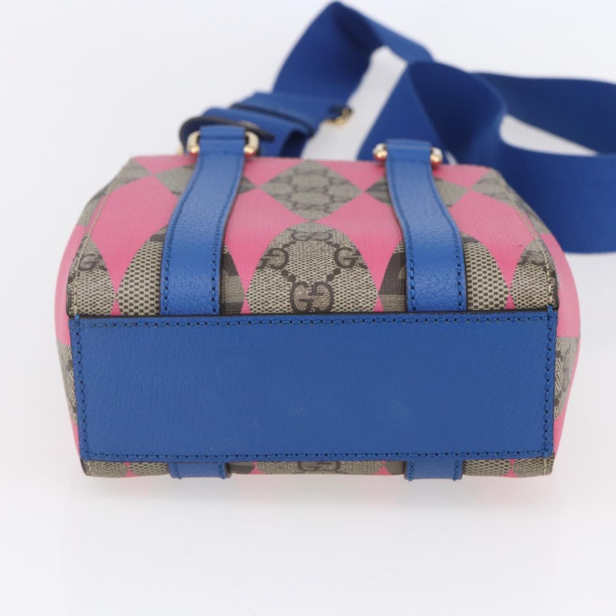 GUCCI GG Supreme Hand Bag PVC 2way Beige Blue Auth 154072SAM