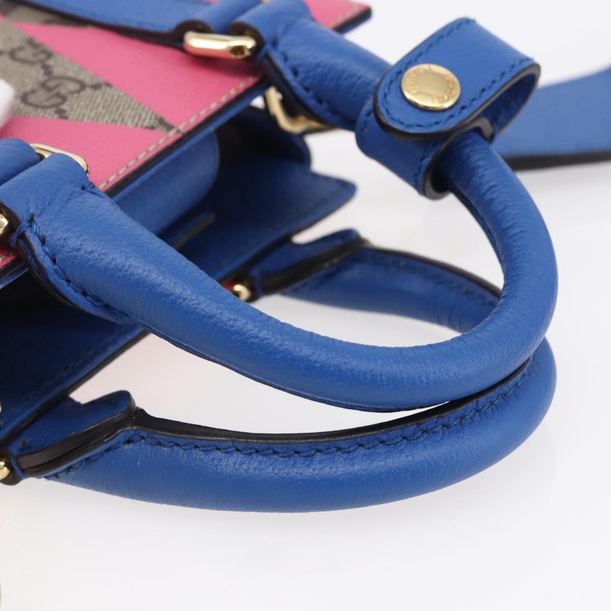 GUCCI GG Supreme Hand Bag PVC 2way Beige Blue Auth 154072SAM