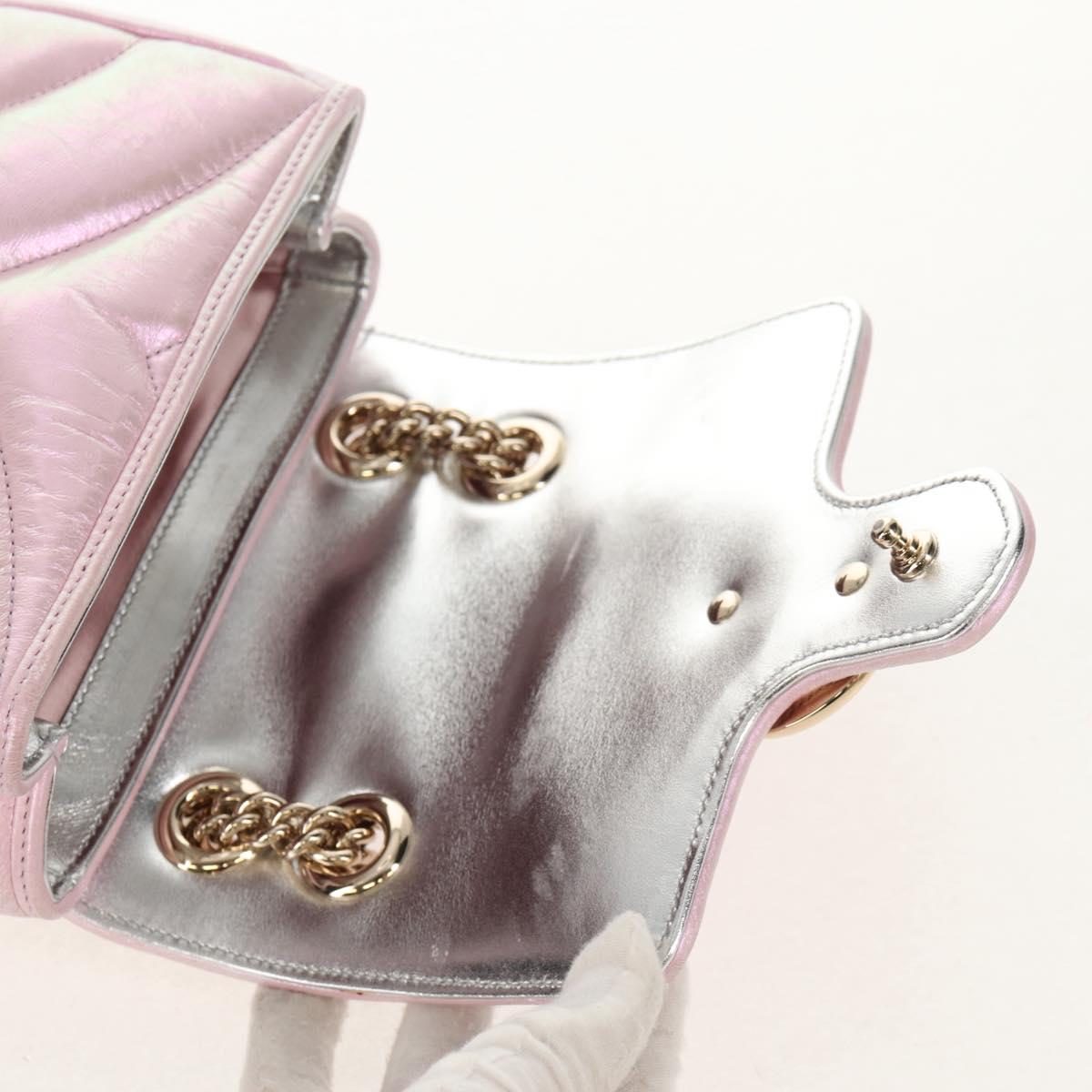 GUCCI GG Marmont Chain Shoulder Bag Leather Pink Gold 739682 Auth 154073V