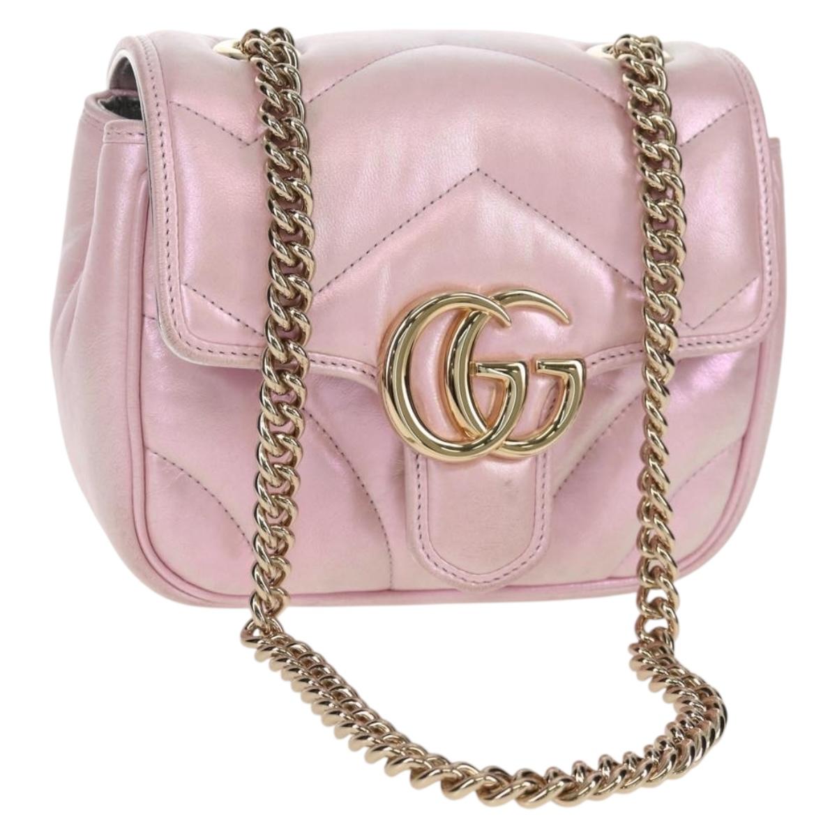 GUCCI GG Marmont Chain Shoulder Bag Leather Pink Gold 739682 Auth 154073V