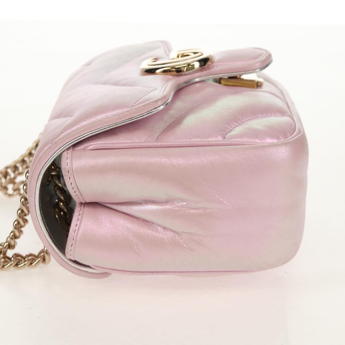 GUCCI GG Marmont Chain Shoulder Bag Leather Pink Gold 739682 Auth 154073V