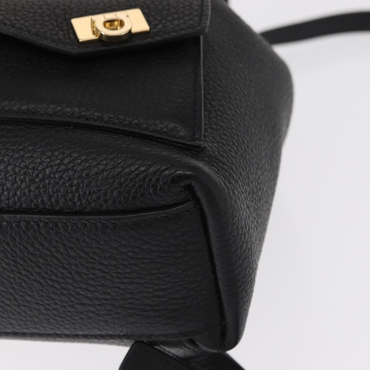 Salvatore Ferragamo Gancini Backpack Leather Black Gold Auth 154075SM