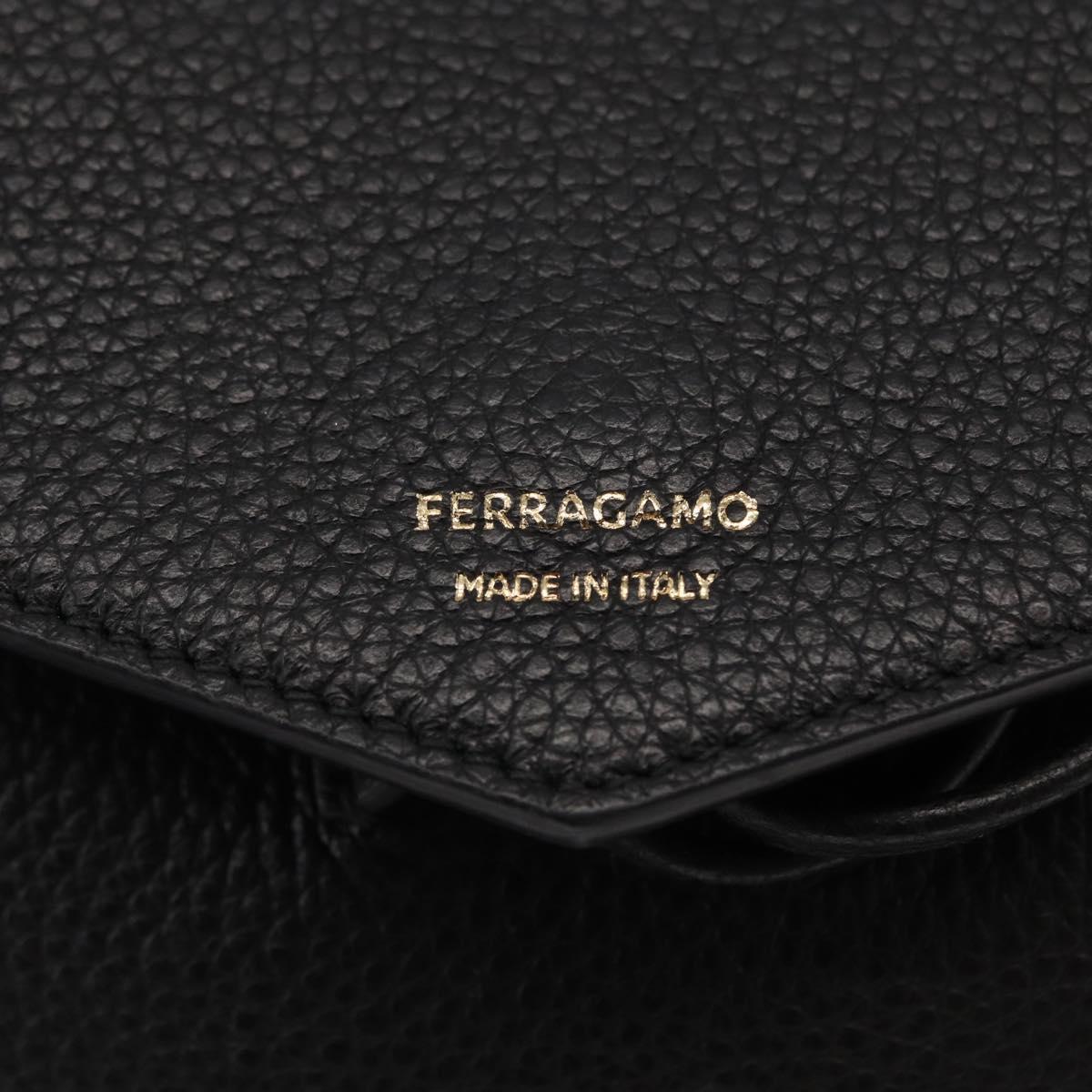 Salvatore Ferragamo Gancini Backpack Leather Black Gold Auth 154075SM