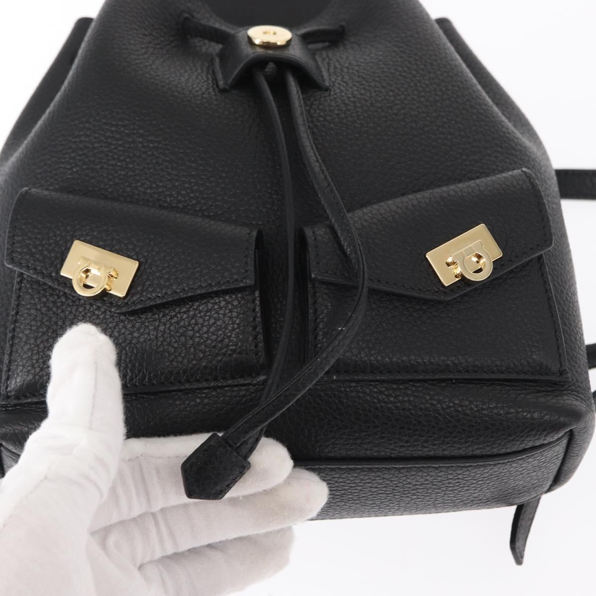 Salvatore Ferragamo Gancini Backpack Leather Black Gold Auth 154075SM