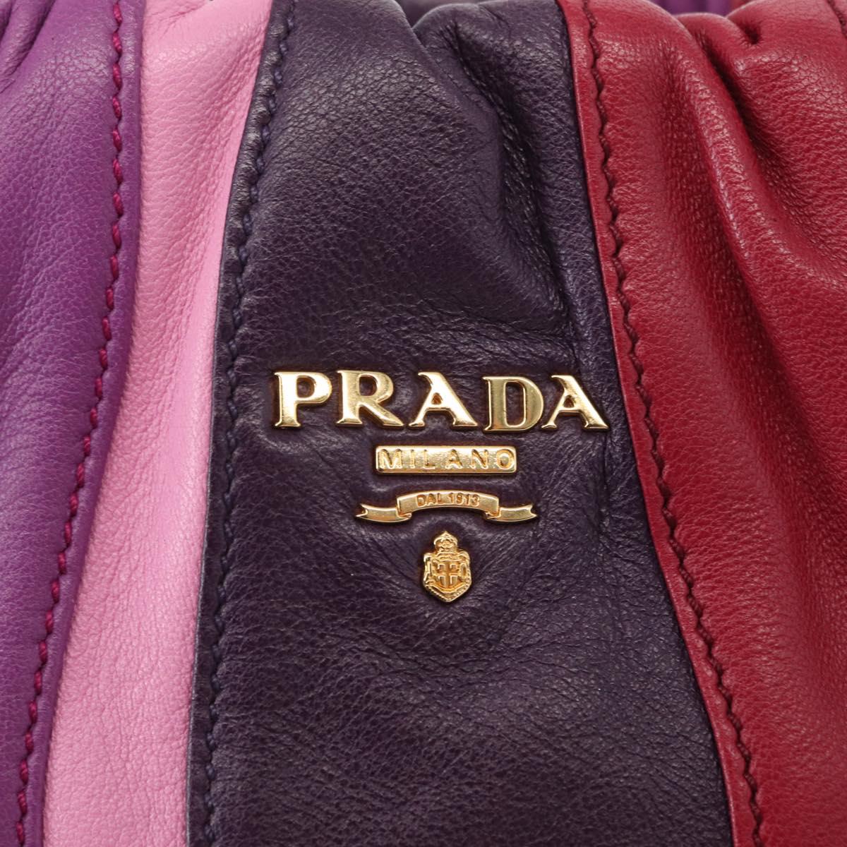 PRADA Hand Bag Leather 2way Multicolor Gold Auth 154077SAM