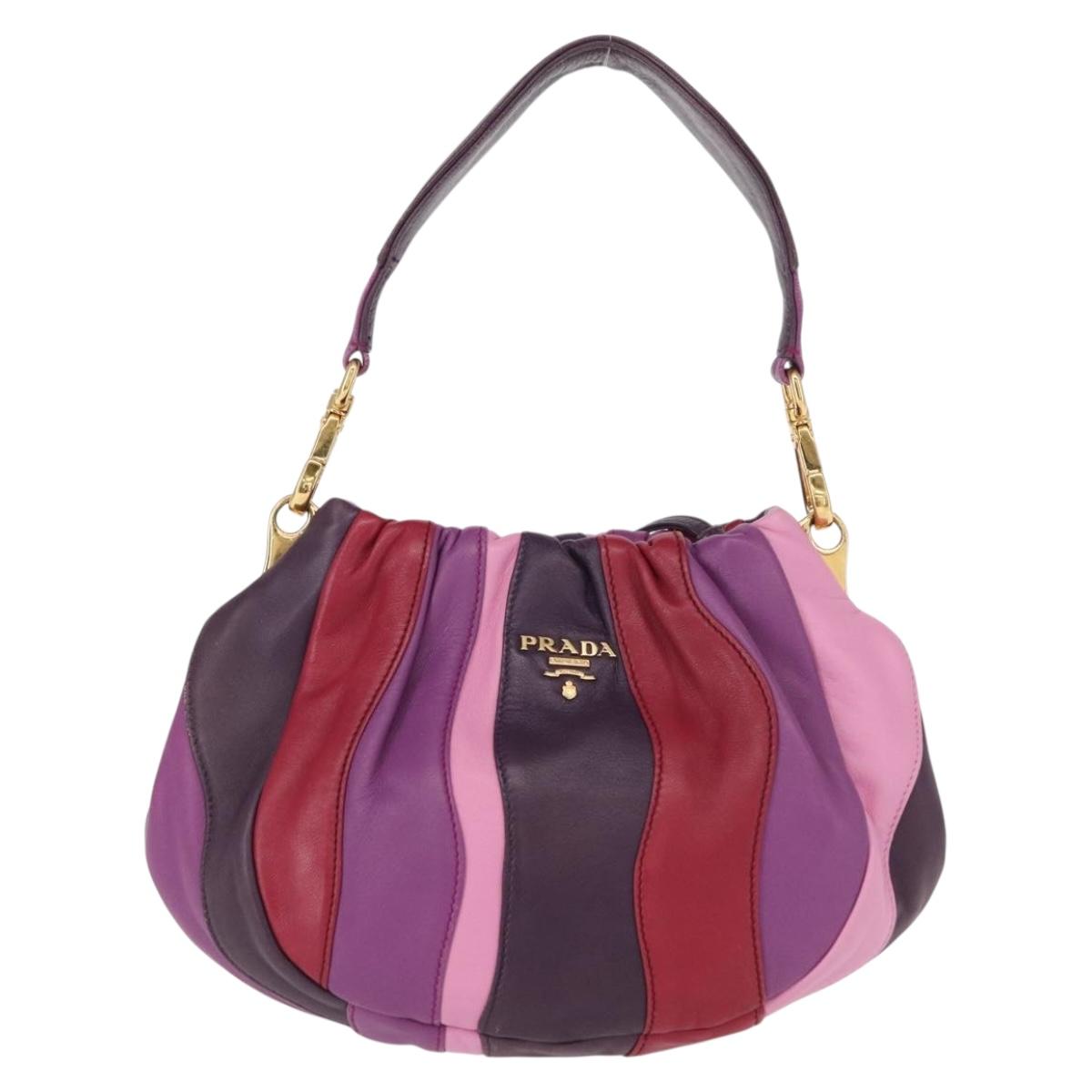 PRADA Hand Bag Leather 2way Multicolor Gold Auth 154077SAM