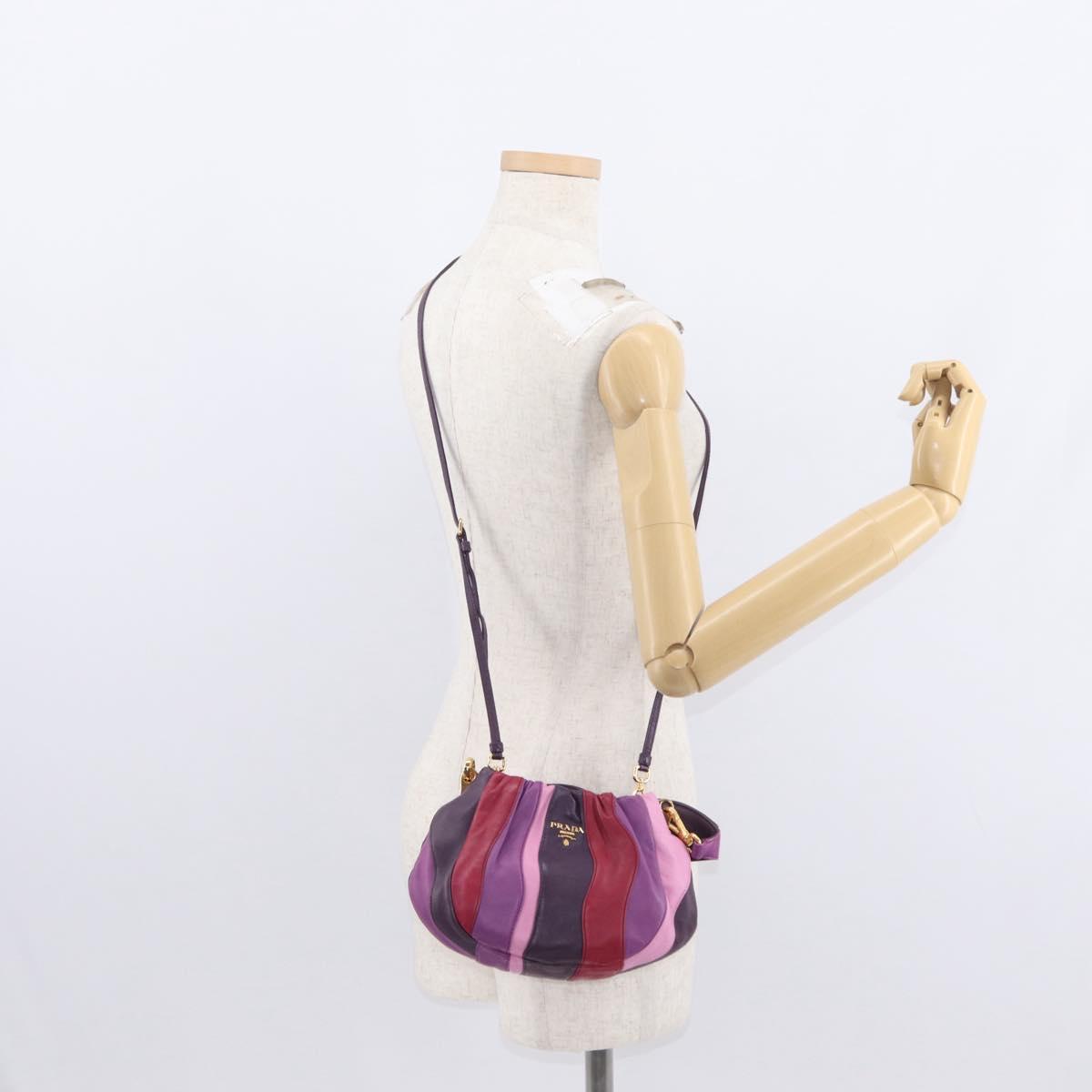 PRADA Hand Bag Leather 2way Multicolor Gold Auth 154077SAM