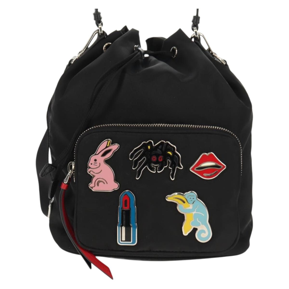 PRADA Hand Bag Nylon 2way Black Silver Auth 154078SAM