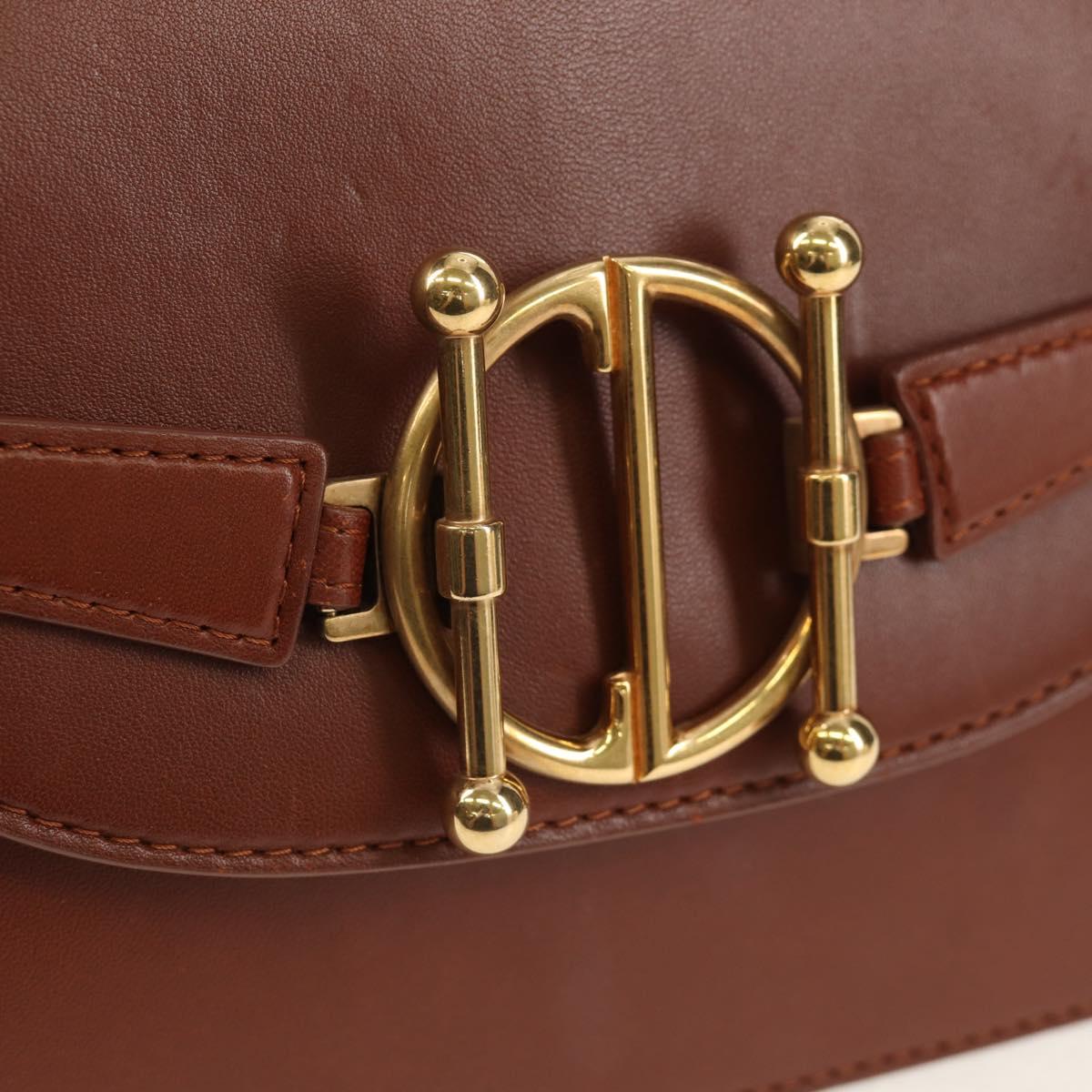 Christian Dior Chain Shoulder Bag Leather Brown Gold Auth 154079V