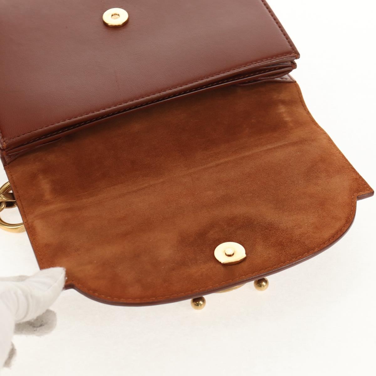 Christian Dior Chain Shoulder Bag Leather Brown Gold Auth 154079V