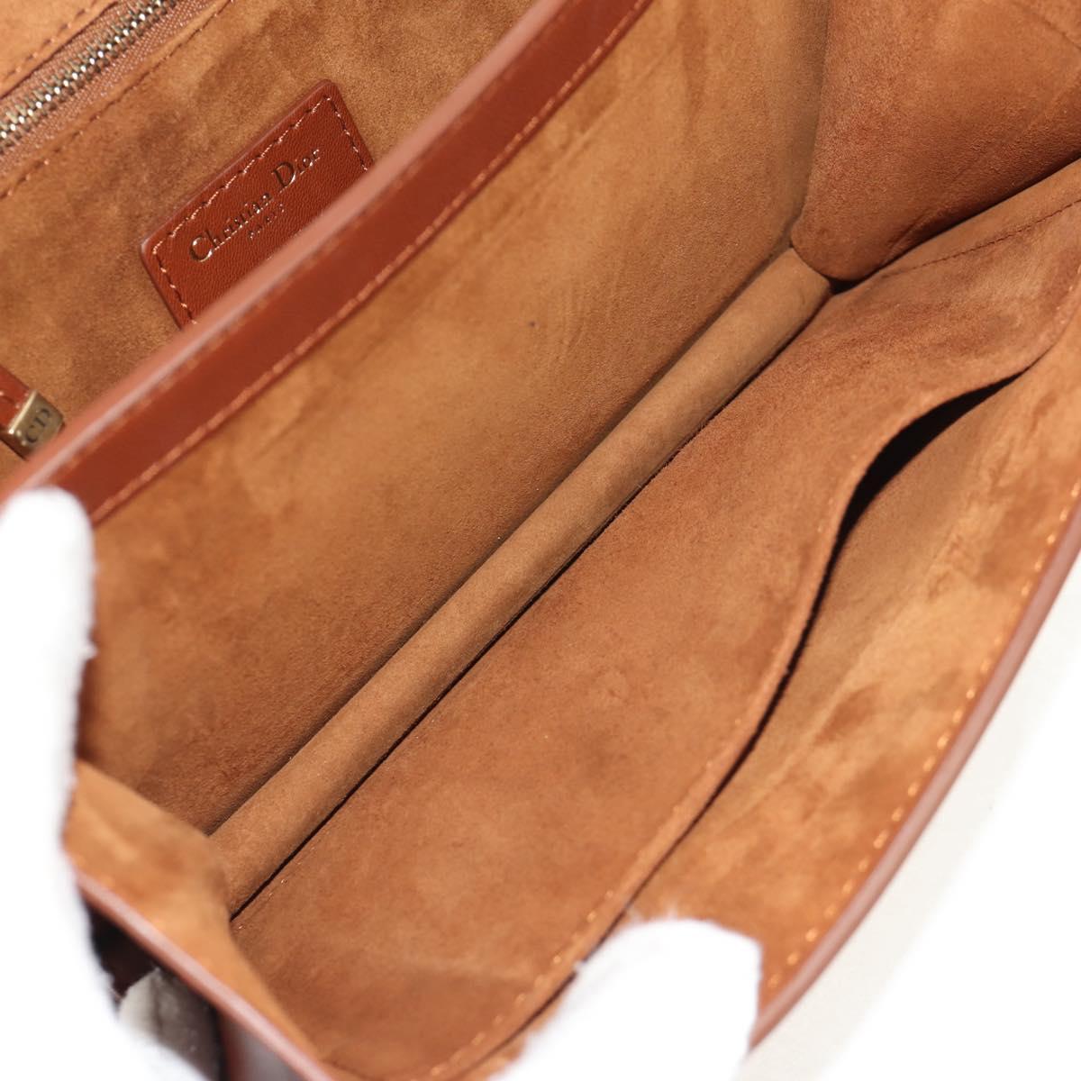 Christian Dior Chain Shoulder Bag Leather Brown Gold Auth 154079V